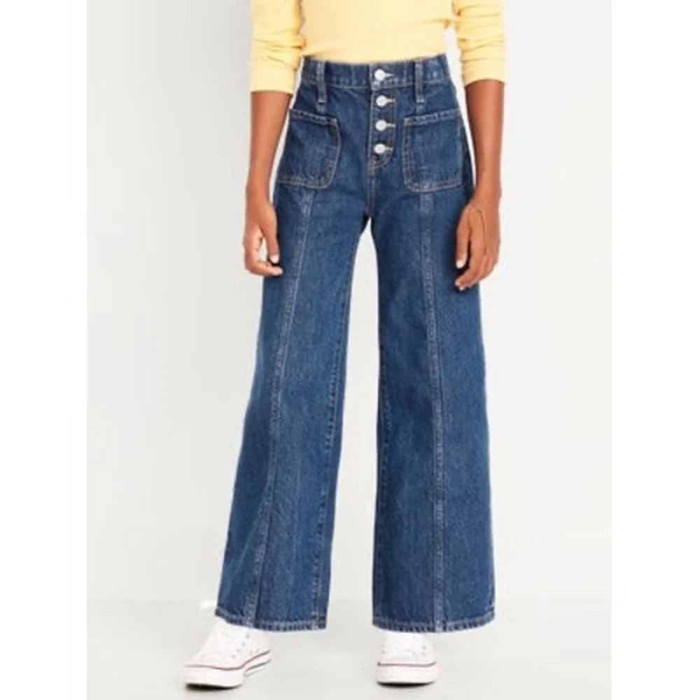 Old Navy Girls High-Waisted Super Baggy Button-Fly Wide-Leg Utility Jeans Sz 14